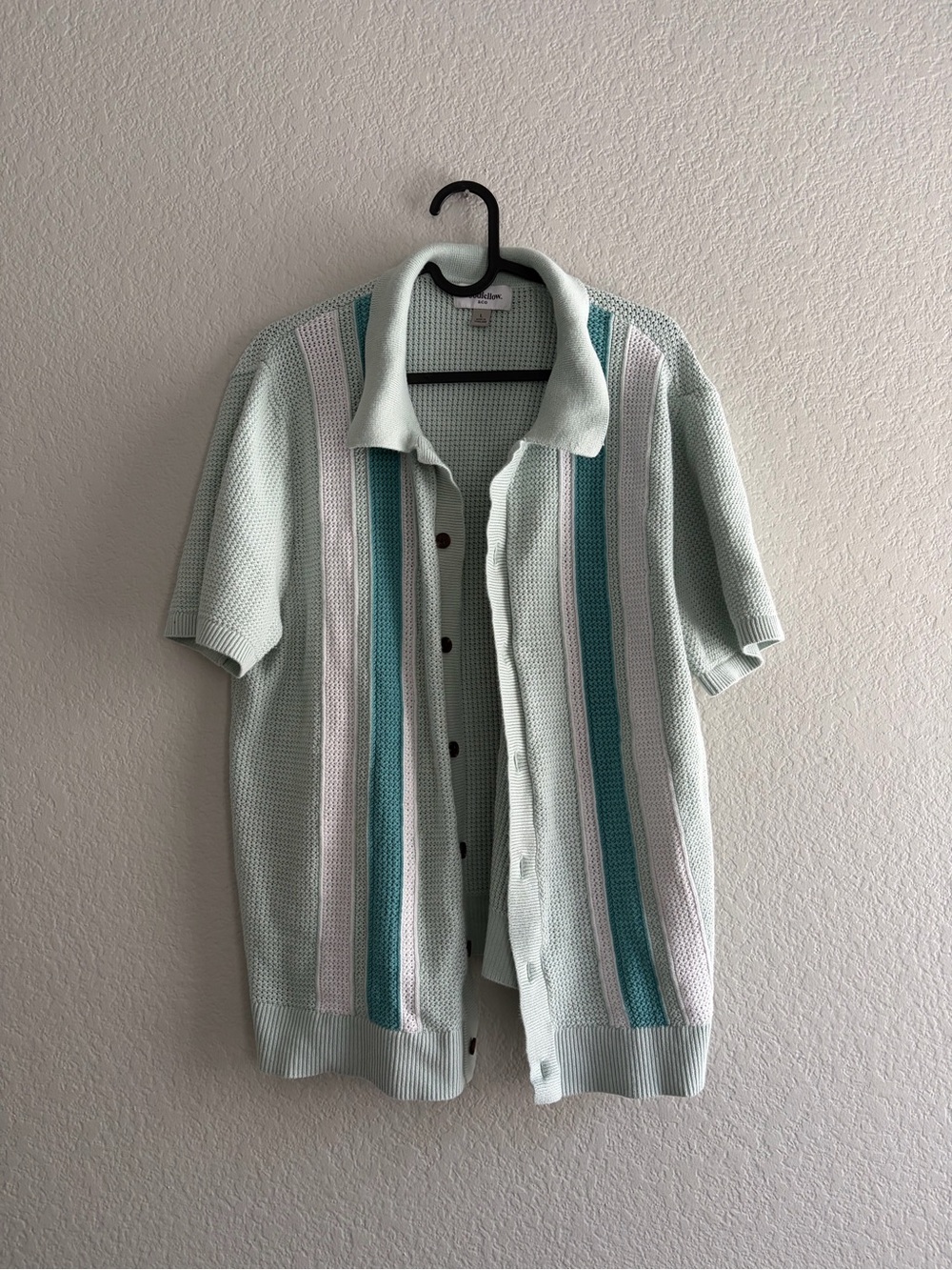 Goodfellow & Co Mint and Teal Striped Knit Polo Cardigan
